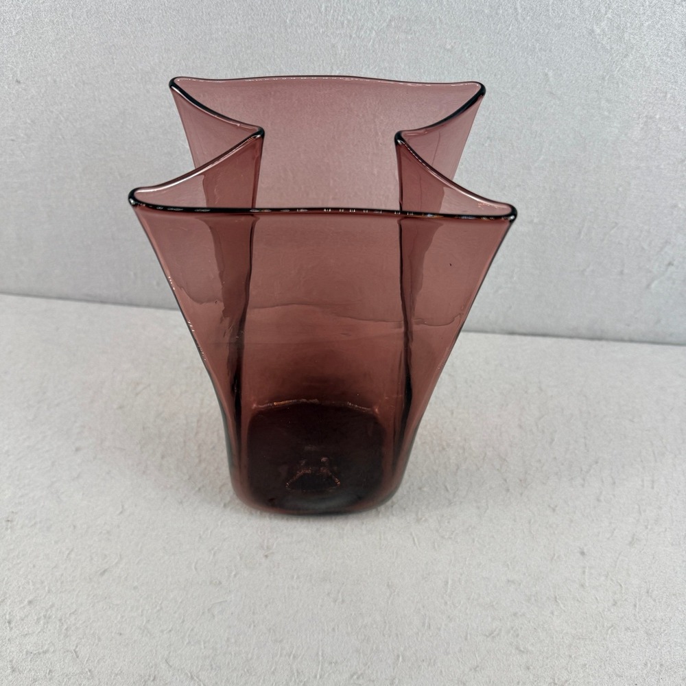Blenko 8813M Art Glass Paper Bag Vase Amethyst Purple Signed 2018 10" MCM - Picture 5 of 13
